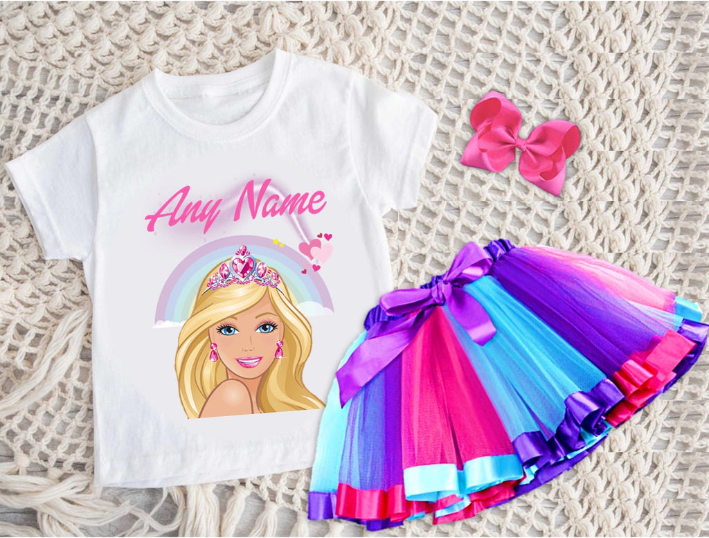 Barbie Face Blonde Girl Tutu Set Girls Personalized Custom Hot Pink Blue Purple Ribbon Tutu Outfit Dress Theme Cake Smash Party