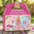(Pack of 6) Blonde Barbie Girl Doll Custom Personalized Birthday Party Favor Gable Treat Boxes
