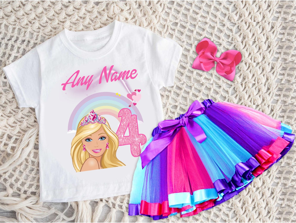 Barbie Face Blonde Girl Tutu Set Girls Personalized Custom Hot Pink Blue Purple Ribbon Tutu Outfit Dress Theme Cake Smash Birthday Party