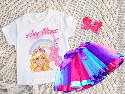 Barbie Face Blonde Girl Tutu Set Girls Personalized Custom Hot Pink Blue Purple Ribbon Tutu Outfit Dress Theme Cake Smash Birthday Party