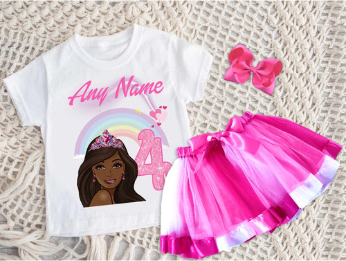 Barbie Face Black Girl Tutu Set Girls Personalized Custom Hot Pink White Pink Ribbon Tutu Outfit Dress Theme Cake Smash Birthday Party