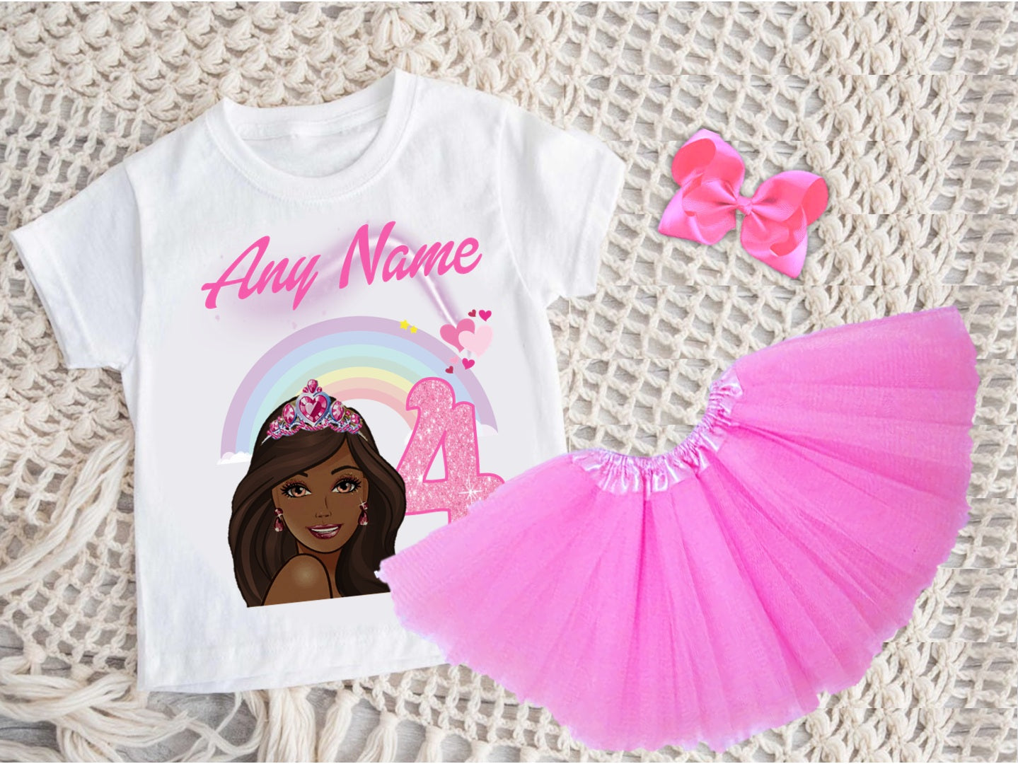 Barbie Face Black Girl Tutu Set Girls Personalized Custom Pink 3 Layer Tutu Outfit Dress Theme Cake Smash Birthday Party