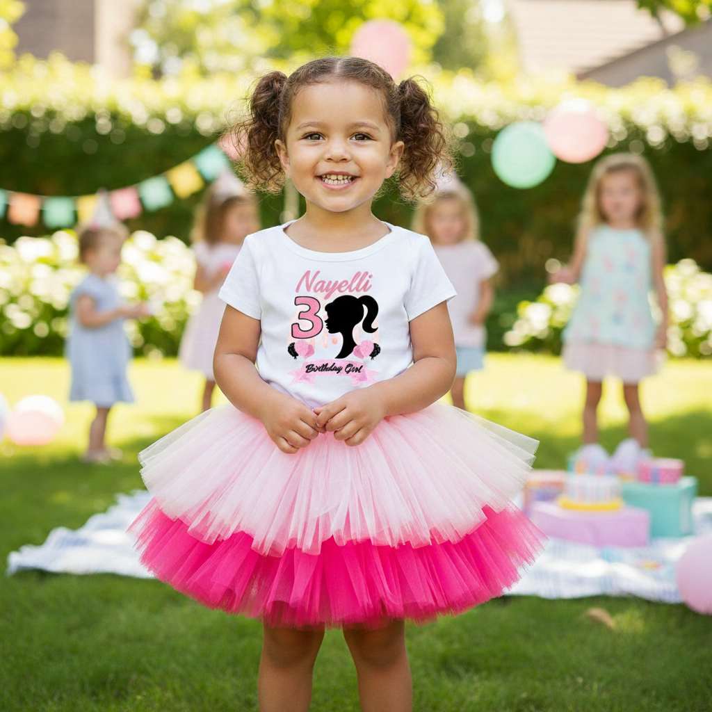 Barbie Face Silhouette Tutu Set Girls Personalized Custom Pink Hot Pink Tutu Outfit Dress Theme Cake Smash Birthday Party