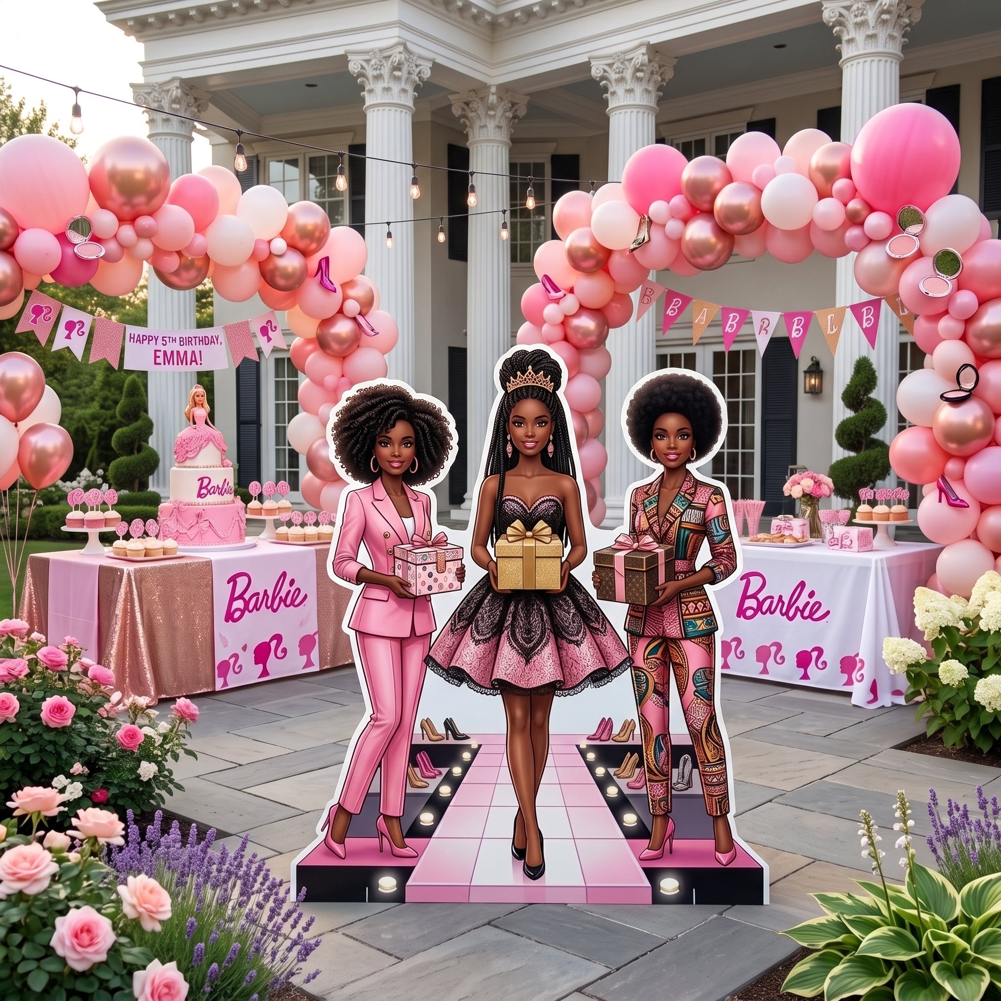 Life Size Black Afro Barbie Girl Character Premium Freestanding Cutouts Yard Sign Decor Party Prop