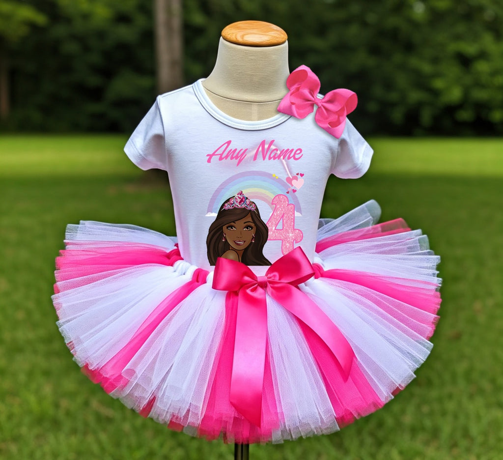 Barbie Face Black Girl Tutu Set Girls Personalized Custom Hot Pink White Pink Tutu Outfit Dress Theme Cake Smash Birthday Party