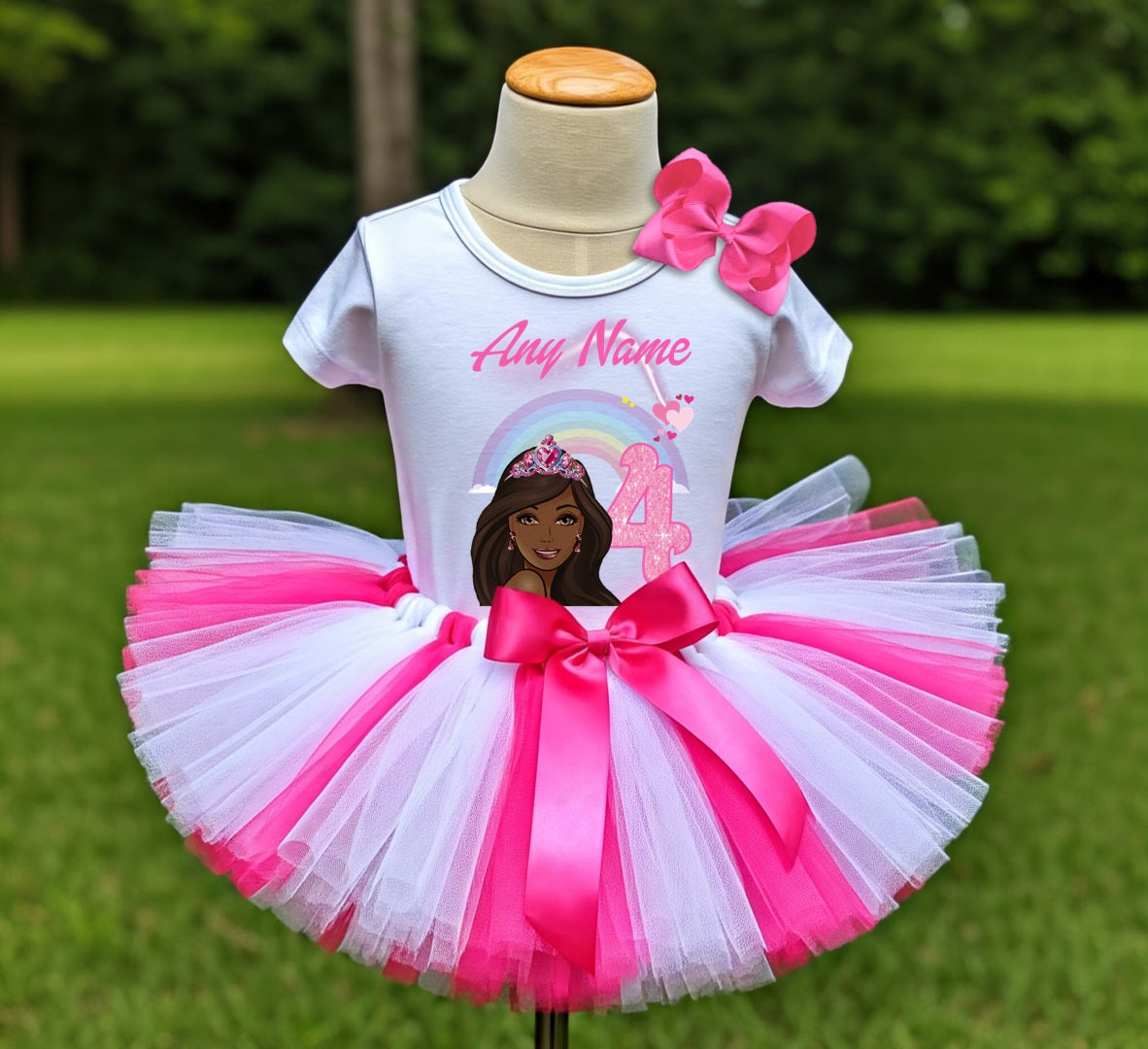 Barbie Face Black Girl Tutu Set Girls Personalized Custom Hot Pink White Pink Tutu Outfit Dress Theme Cake Smash Birthday Party