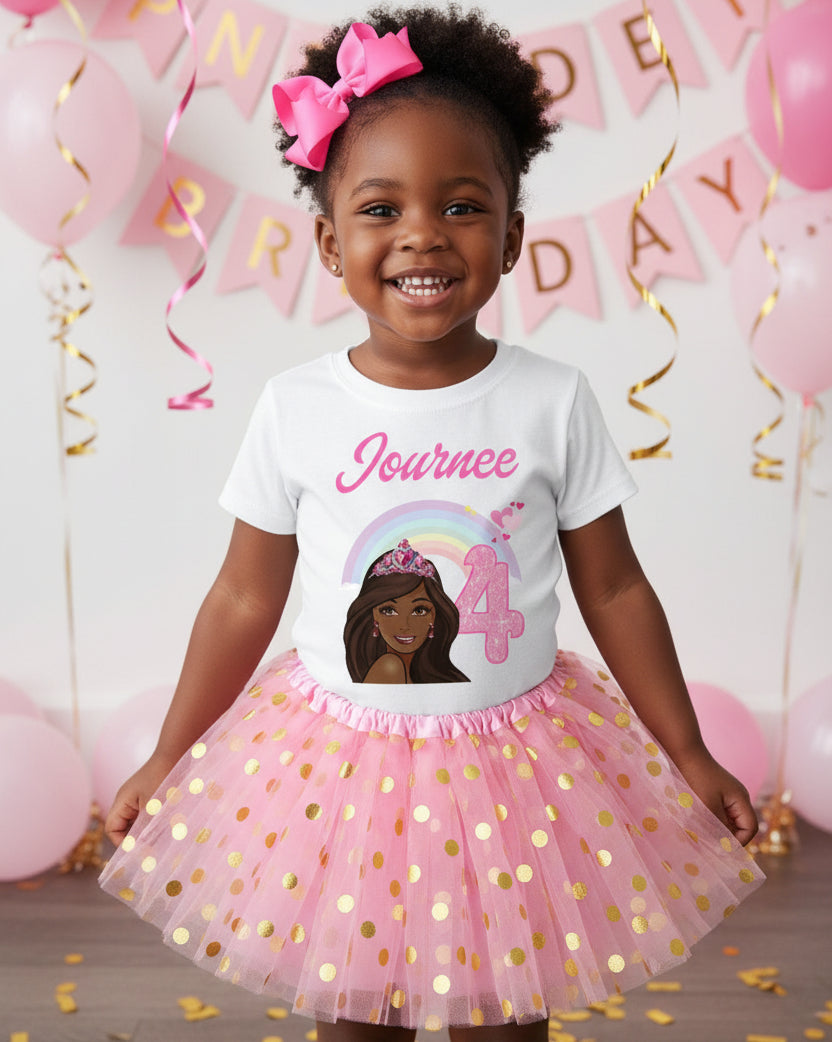 Barbie Face Black Girl Tutu Set Girls Personalized Custom Pink Gold Polka Dots Tutu Outfit Dress Theme Cake Smash Birthday Party