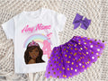 Barbie Face Black Girl Tutu Set Girls Personalized Custom Purple Gold Polka Dots Tutu Outfit Dress Theme Cake Smash Birthday Party