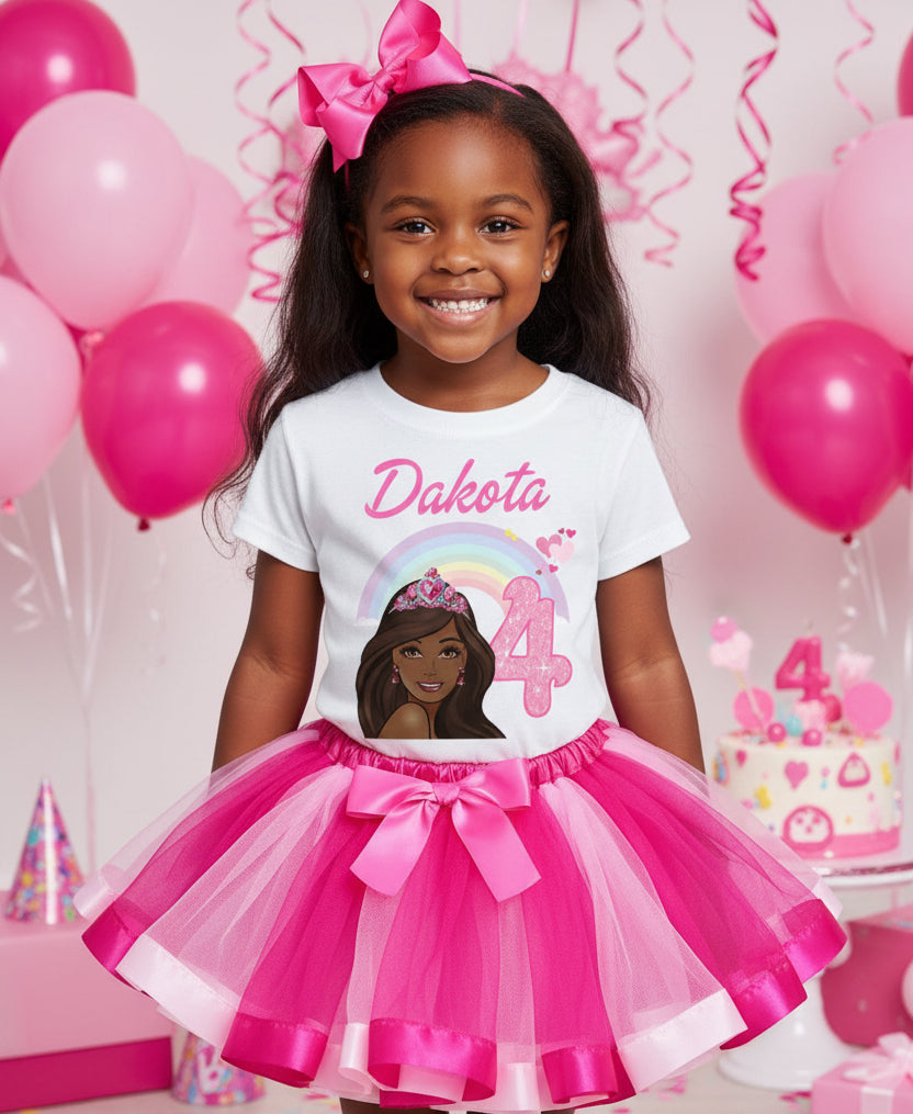 Barbie Face Black Girl Tutu Set Girls Personalized Custom Hot Pink White Pink Ribbon Tutu Outfit Dress Theme Cake Smash Birthday Party