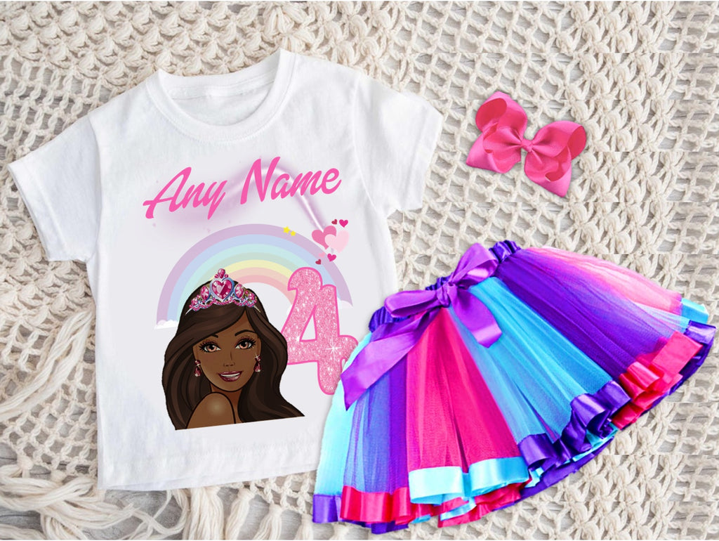 Barbie Face Black Girl Tutu Set Girls Personalized Custom Hot Pink Blue Purple Ribbon Tutu Outfit Dress Theme Cake Smash Birthday Party