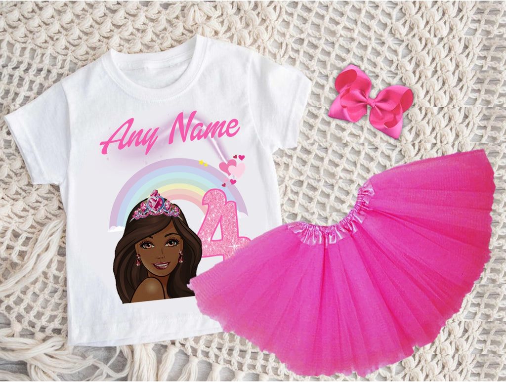 Barbie Face Black Girl Tutu Set Girls Personalized Custom Hot Pink 3 Layer Tutu Outfit Dress Theme Cake Smash Birthday Party