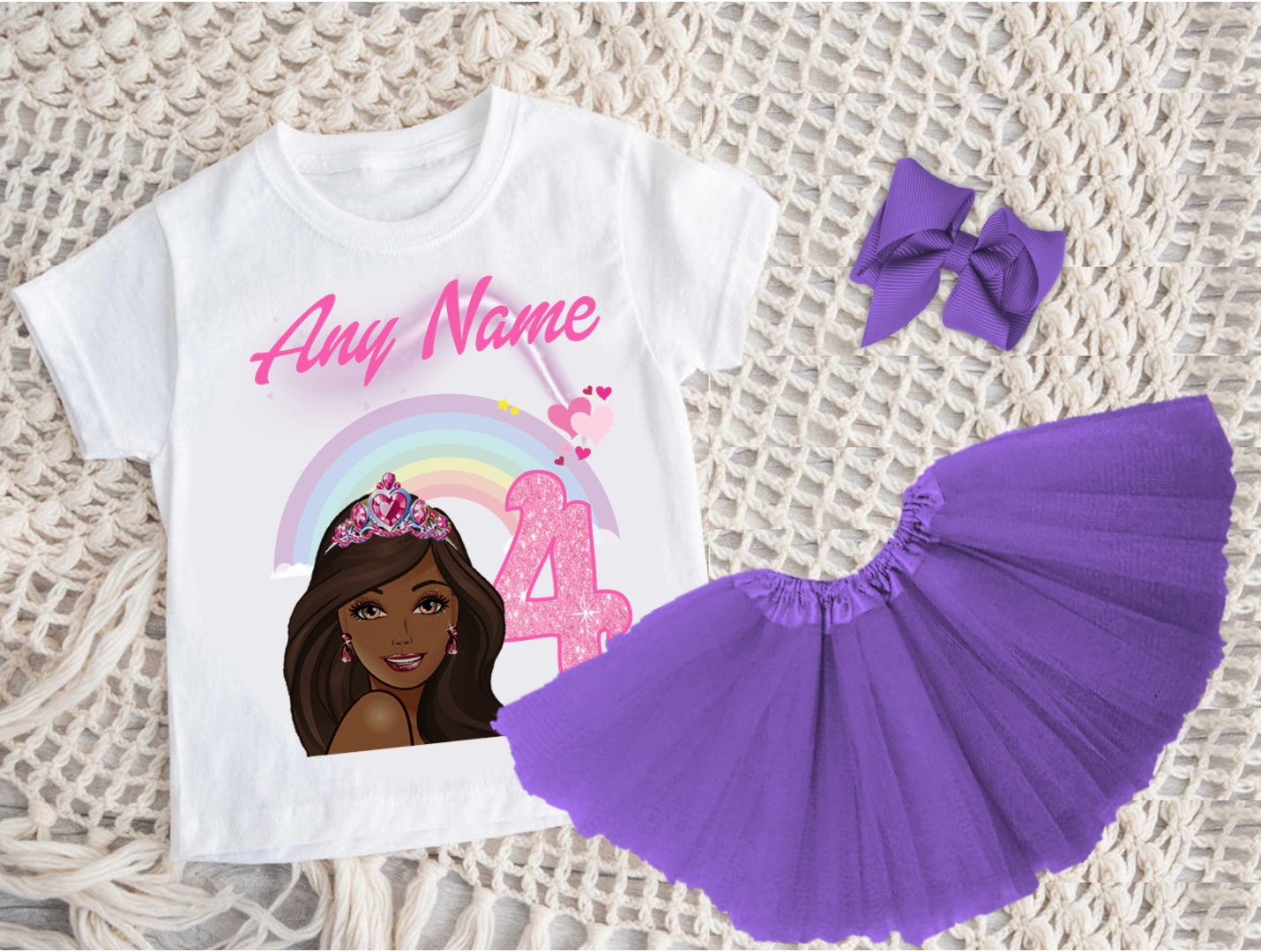 Barbie Face Black Girl Tutu Set Girls Personalized Custom Purple 3 Layer Tutu Outfit Dress Theme Cake Smash Birthday Party