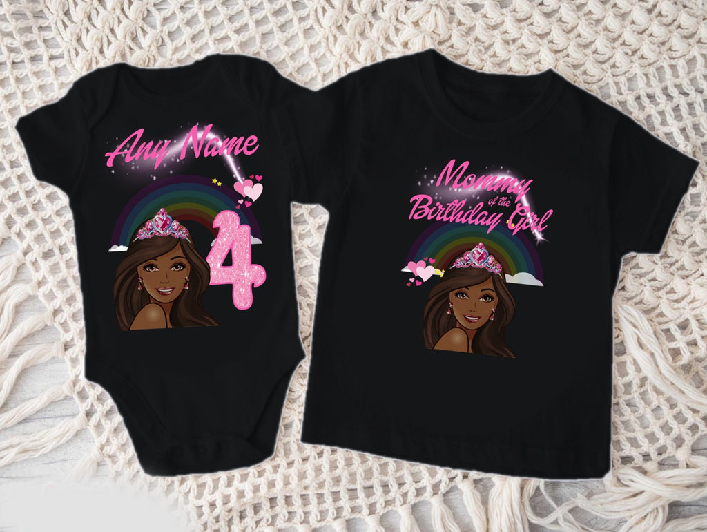 Barbie Face Black Girl Personalized Custom Black Family T-Shirt or Onesie Pack Theme Cake Smash Birthday Party