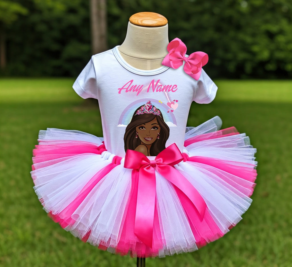 Barbie Face Black Girl Tutu Set Girls Personalized Custom Hot Pink White Pink Tutu Outfit Dress Theme Cake Smash Party