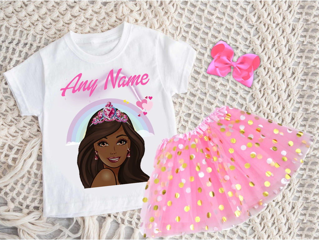 Barbie Face Black Girl Tutu Set Girls Personalized Custom Pink Gold Polka Dots Tutu Outfit Dress Theme Cake Smash Party