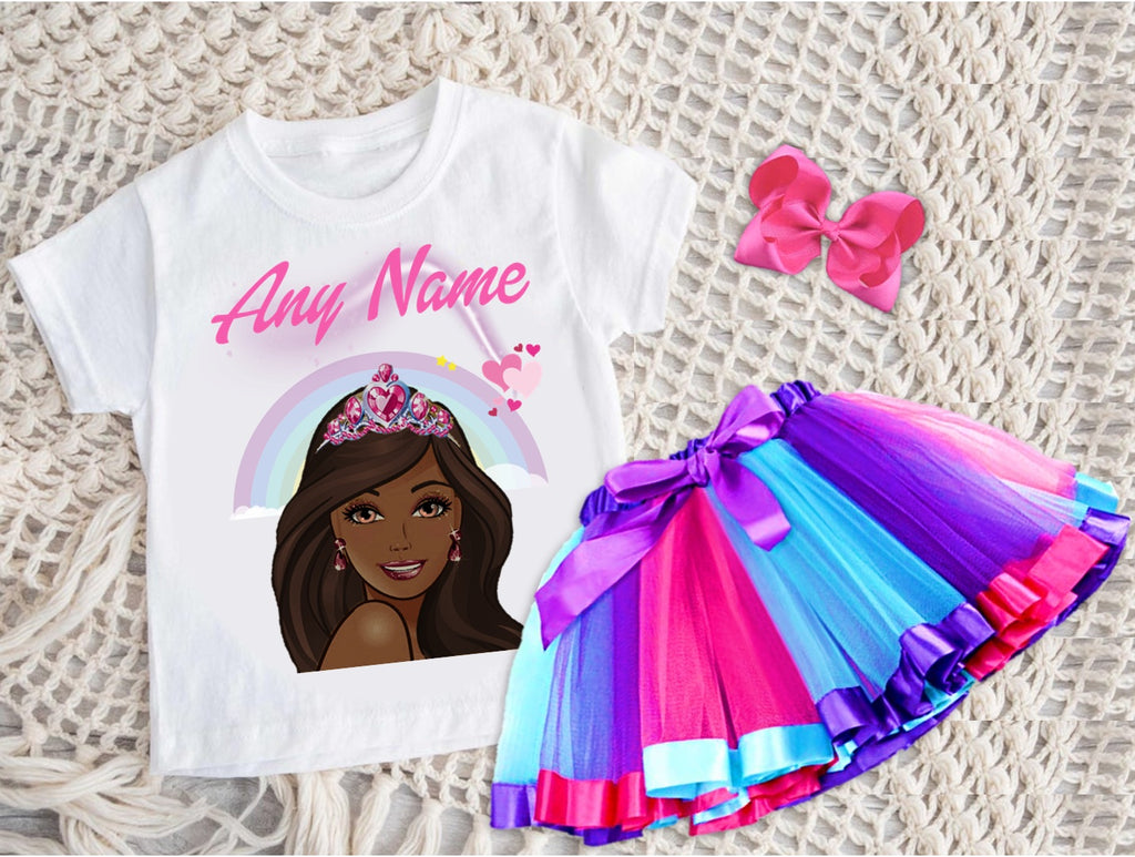 Barbie Face Black Girl Tutu Set Girls Personalized Custom Hot Pink Blue Purple Ribbon Tutu Outfit Dress Theme Cake Smash Party
