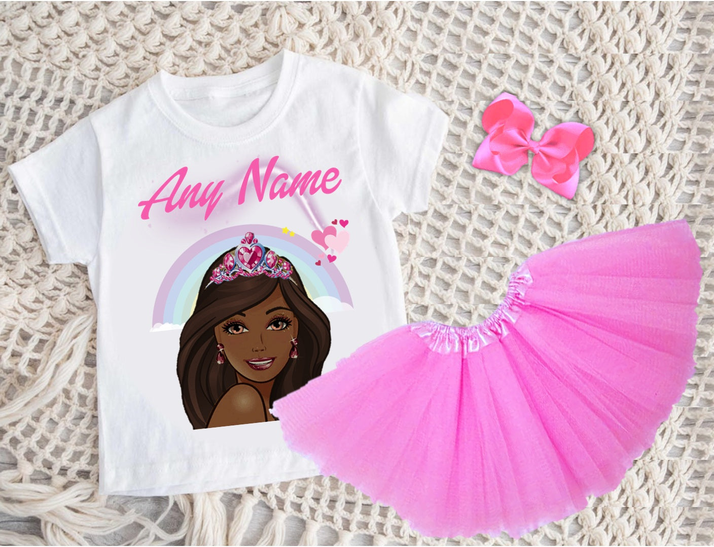 Barbie Face Black Girl Tutu Set Girls Personalized Custom Pink 3 Layer Tutu Outfit Dress Theme Cake Smash Party