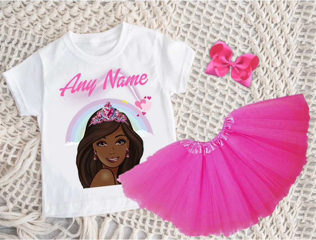 Barbie Face Black Girl Tutu Set Girls Personalized Custom Hot Pink 3 Layer Tutu Outfit Dress Theme Cake Smash Party