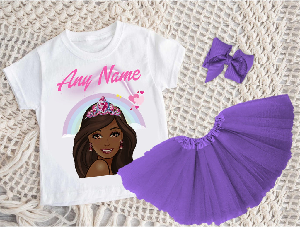 Barbie Face Black Girl Tutu Set Girls Personalized Custom Purple 3 Layer Tutu Outfit Dress Theme Cake Smash Party