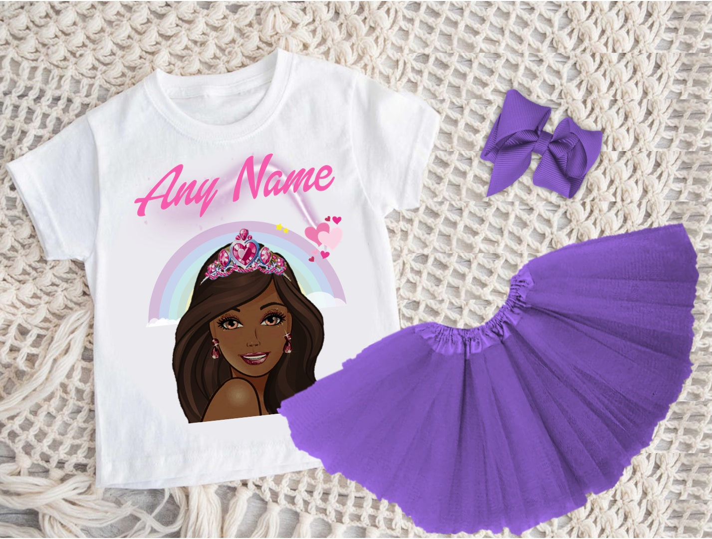 Barbie Face Black Girl Tutu Set Girls Personalized Custom Purple 3 Layer Tutu Outfit Dress Theme Cake Smash Party