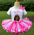 Barbie Face Black Girl Tutu Set Girls Personalized Custom Hot Pink White Pink Ribbon Sewn Trim Tutu Outfit Dress Theme Cake Smash Party