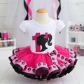 Barbie Black Silhouette Face Tutu Set Girls Personalized Custom Pink Black Ribbon Sewn Trim Tutu Outfit Dress Theme Cake Smash Birthday Party