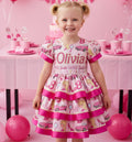Blonde Barbie Girl Doll Girls Personalized Custom Tiered Ruffle Dress Ribbon Trim Theme Cake Smash Birthday Party