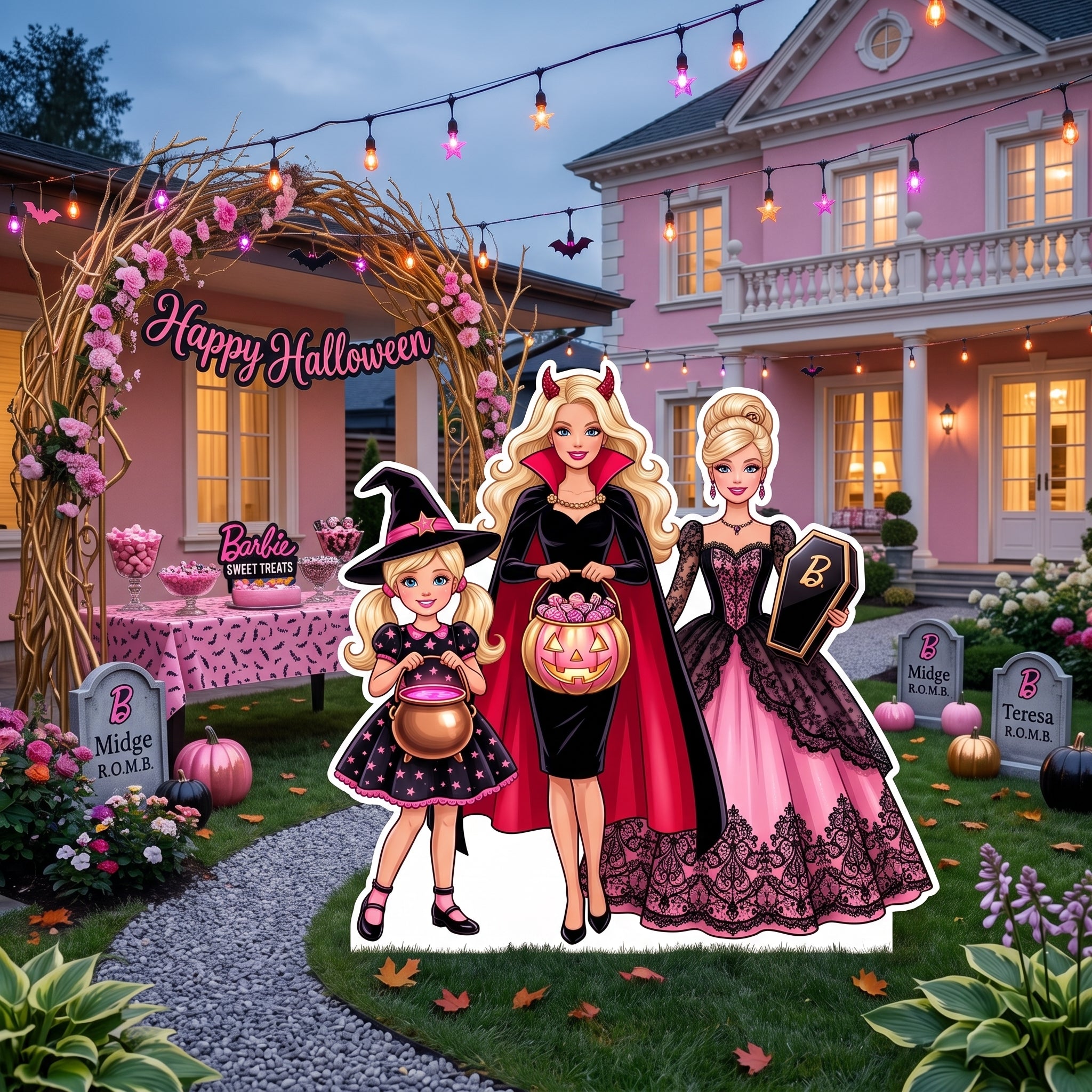 Life Size Blonde Barbie Girl Halloween Character Premium Freestanding Cutouts Yard Sign Decor Party Prop