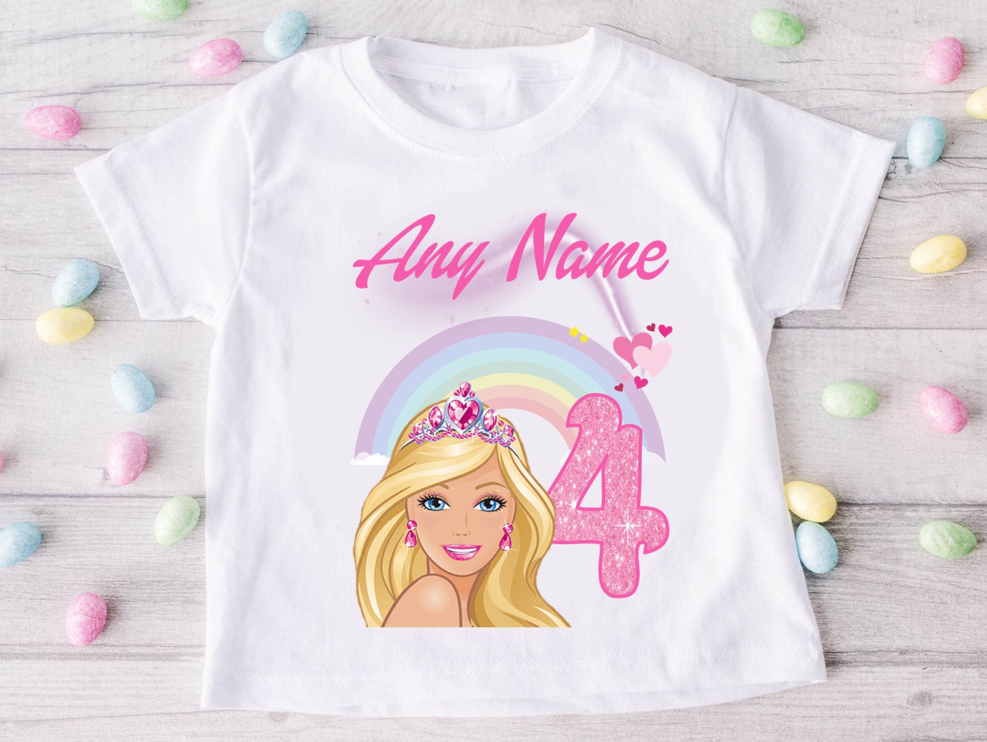 Barbie Face Blonde Girl Personalized Custom White T-Shirt or Onesie Theme Cake Smash Birthday Party