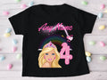 Barbie Face Blonde Girl Personalized Custom Black T-Shirt or Onesie Theme Cake Smash Birthday Party