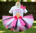 Barbie Face Blonde Girl Tutu Set Girls Personalized Custom Hot Pink White Black Tutu Outfit Dress Theme Cake Smash Party