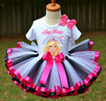 Barbie Face Blonde Girl Tutu Set Girls Personalized Custom Hot Pink White Black Ribbon Sewn Trim Tutu Outfit Dress Theme Cake Smash Party