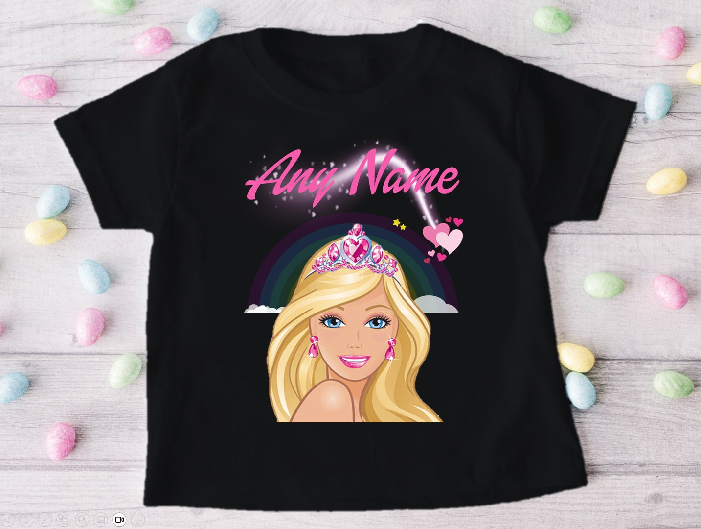 Barbie Face Blonde Girl Personalized Custom Black T-Shirt or Onesie Theme Cake Smash Party
