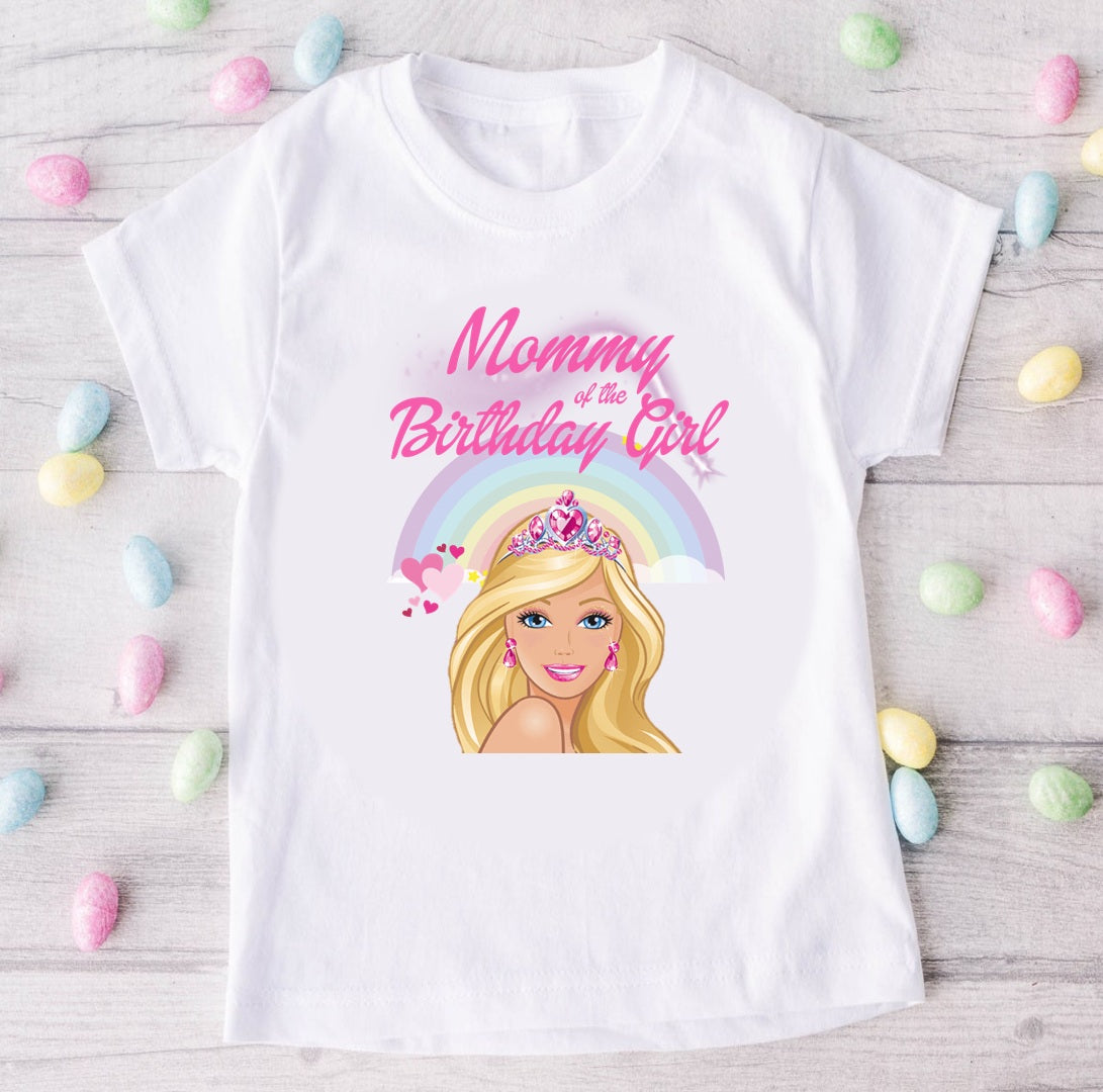Barbie Face Blonde Girl Personalized Custom White Family T-Shirt or Onesie Pack Theme Cake Smash Birthday Party