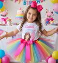 Barbie Face Brunette Girl Tutu Set Girls Personalized Custom Rainbow Tutu Outfit Dress Theme Cake Smash Birthday Party