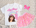 Barbie Face Brunette Girl Tutu Set Girls Personalized Custom Pink Gold Polka Dots Tutu Outfit Dress Theme Cake Smash Birthday Party