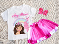 Barbie Face Brunette Girl Tutu Set Girls Personalized Custom Hot Pink White Pink Ribbon Tutu Outfit Dress Theme Cake Smash Birthday Party