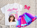 Barbie Face Brunette Girl Tutu Set Girls Personalized Custom Hot Pink Blue Purple Ribbon Tutu Outfit Dress Theme Cake Smash Birthday Party