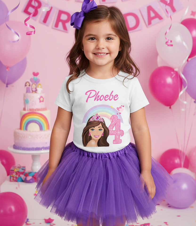 Barbie Face Brunette Girl Tutu Set Girls Personalized Custom Purple 3 Layer Tutu Outfit Dress Theme Cake Smash Birthday Party