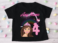 Barbie Face Brunette Girl Personalized Custom Black T-Shirt or Onesie Theme Cake Smash Birthday Party