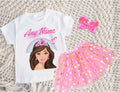 Barbie Face Brunette Girl Tutu Set Girls Personalized Custom Pink Gold Polka Dots Tutu Outfit Dress Theme Cake Smash Party