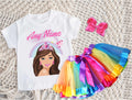 Barbie Face Brunette Girl Tutu Set Girls Personalized Custom Rainbow Ribbon Tutu Outfit Dress Theme Cake Smash Party