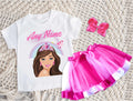 Barbie Face Brunette Girl Tutu Set Girls Personalized Custom Hot Pink White Pink Ribbon Tutu Outfit Dress Theme Cake Smash Party