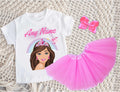 Barbie Face Brunette Girl Tutu Set Girls Personalized Custom Pink 3 Layer Tutu Outfit Dress Theme Cake Smash Party