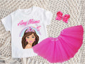 Barbie Face Brunette Girl Tutu Set Girls Personalized Custom Hot Pink 3 Layer Tutu Outfit Dress Theme Cake Smash Party