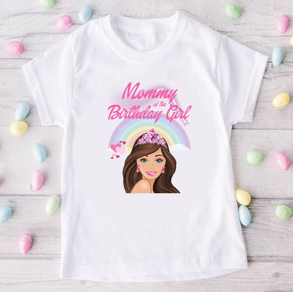 Barbie Face Brunette Girl Personalized Custom White Family T-Shirt or Onesie Pack Theme Cake Smash Birthday Party