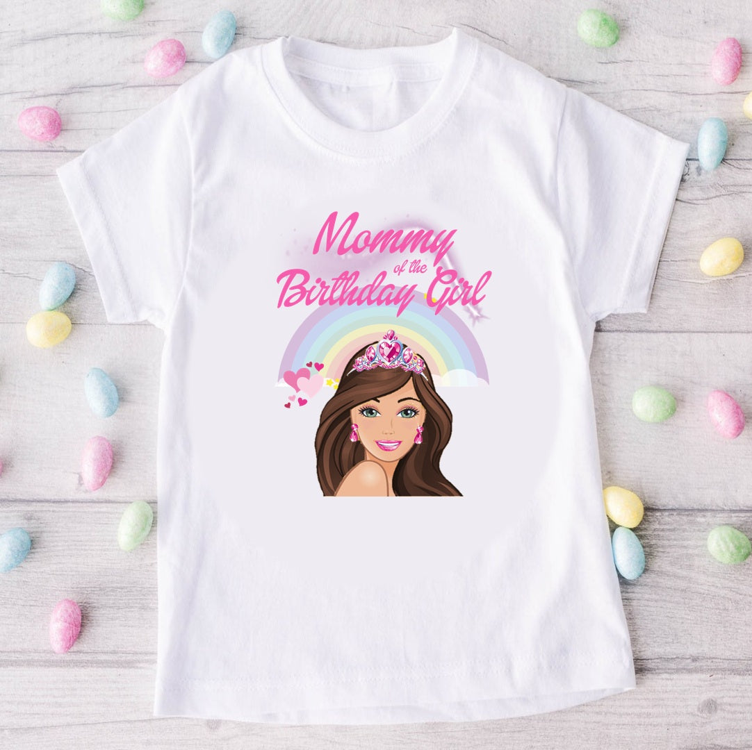 Barbie Face Brunette Girl Personalized Custom White Family T-Shirt or Onesie Pack Theme Cake Smash Birthday Party