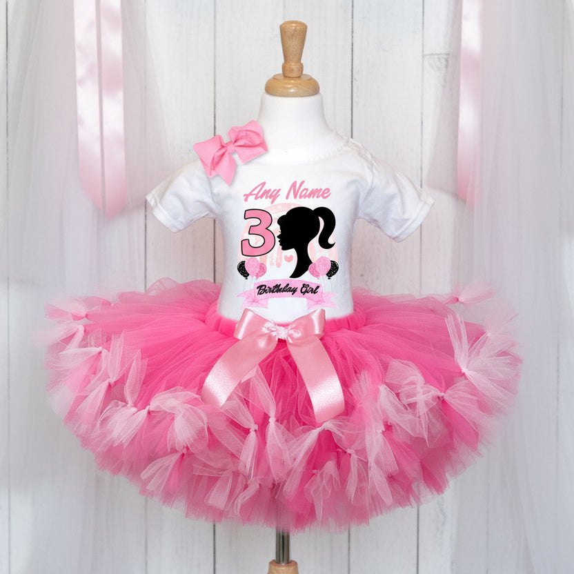 Barbie Face Silhouette Tutu Set Girls Personalized Custom Hot Pink Soft Pink Knots Tutu Outfit Dress Theme Cake Smash Birthday Party