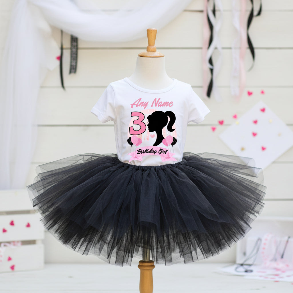 Barbie Face Silhouette Tutu Set Girls Personalized Custom Black Tutu Outfit Dress Theme Cake Smash Birthday Party