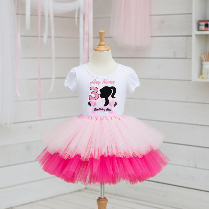Barbie Face Silhouette Tutu Set Girls Personalized Custom Pink Hot Pink Tutu Outfit Dress Theme Cake Smash Birthday Party